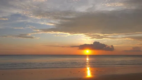 Amazing Beautiful dramatic sunset on beach beautiful Low angle view Stock Footage 233794904