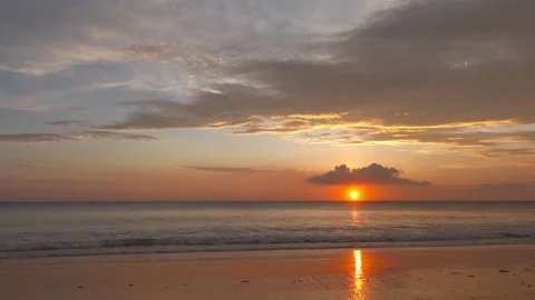 Amazing Beautiful dramatic sunset on beach beautiful Low angle view Stock Footage 233794905