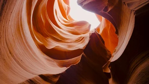 Amazing Beautiful Stone Waves Of Smooth Orange Sandstone Rock Canyon Stock Footage 91119764