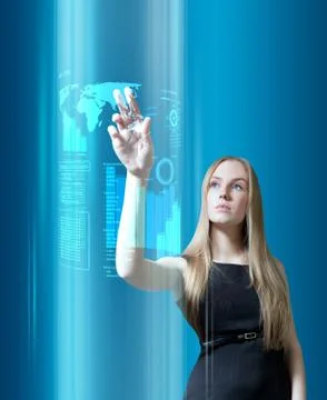 Amazing blonde with interface in the future Stock Illustration