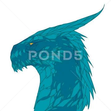Amazing blue dragon with lots of details, profile wyvern Stock Illustration