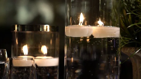 Amazing candles burning on the table Stock Footage 128947808