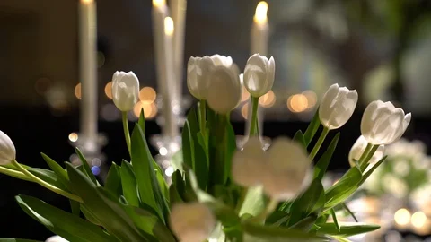 Amazing candles burning on the table Stock Footage 128947878