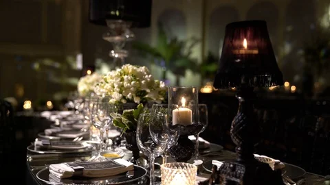Amazing candles burning on the table Stock Footage 128948328
