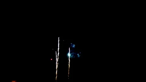 Amazing celebration fireworks located right side over night sky, Stock Footage
