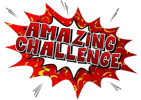 Amazing Challenge - Comic book style word on abstract background. Illustrazione stock