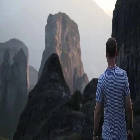 Amazing cliff side view, Man walk out to the side of cliff Stock Footage 69289946