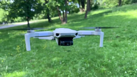 Amazing  Closeup Shot of Drone Hovering in Windy Green Park Daylight Stock Footage 311936501