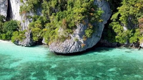 Amazing coastline of Phi Phi Don, Thailand. Aerial view on a beautiful sunny day Video stock 136455707