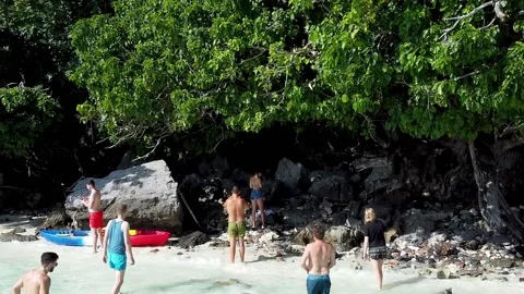 Amazing coastline of Phi Phi Don, Thailand. Aerial view on a beautiful sunny day Video stock 136456786