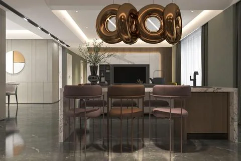 Amazing Concept  For a Modern Open Kitchen and organized with Luxurious set Stock Illustration