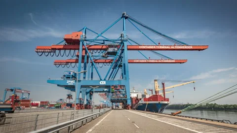 Amazing Container Dock Hamburg Timelapse, wide shot Stock Footage 166556936