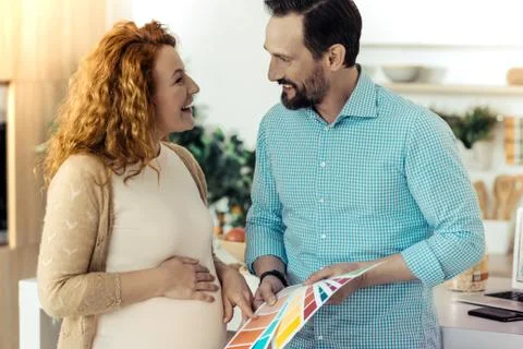 Amazing couple thinking about changing design of their flat Stock Photos