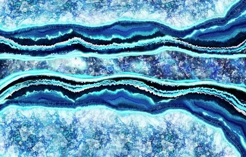 Amazing cross section of blue agate illustration for wallpaper. Blue mineral Stock Illustration