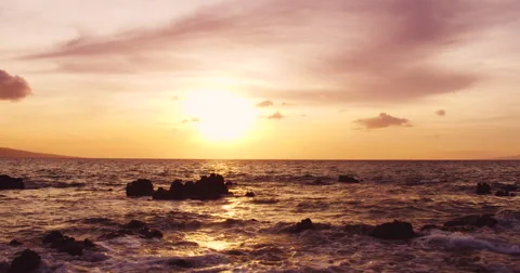 Amazing Dramatic Sunset View. 4K  Aerial Shot Flying Low Over Ocean Видео 57047875