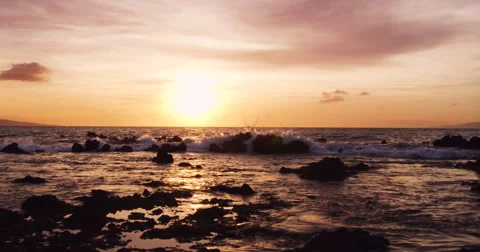 Amazing Dramatic Sunset View. 4K Aerial Shot Flying Low Over Ocean Stock Footage 57052335