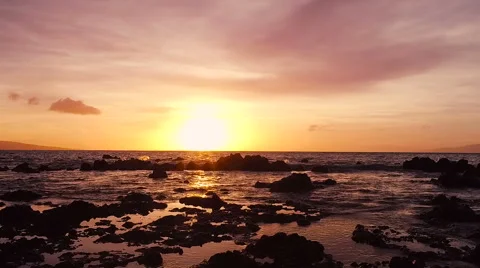 Amazing Dramatic Sunset View. Slow Motion Aerial Shot Flying Low into Horizon Stock Footage 57056845