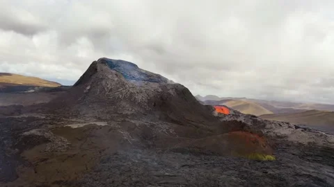 Amazing drone aerial of the dramatic volcanic eruption of the Fagradalsfjall Stock Footage 155740405