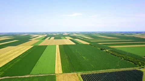 Amazing drone footage of green and yellow fields creating patchwork Stock Footage 276374053