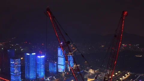 Amazing drone shot of construction in central Shenzhen, China. 库存影片 128955825