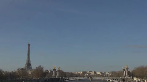Amazing Eiffel Tower and Alexander Bridge paris france seine river landmark Stock Footage 10682660