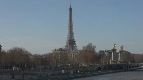 Amazing Eiffel Tower and Alexander Bridge paris seine river tourism attraction  Stock Footage 10682738