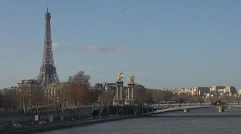 Amazing Eiffel Tower and Alexander Bridge paris sena symbol day Stock Footage 10763108