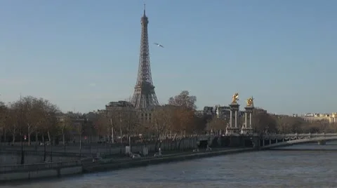 Amazing Eiffel Tower and Alexander Bridge river sena paris landmark Stock Footage 10763350