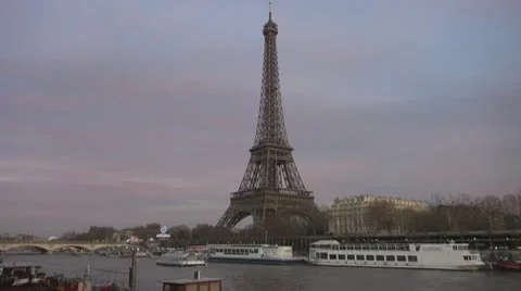 Amazing Eiffel Tower and Sena river paris france french boats travel  Stock Footage 10681739