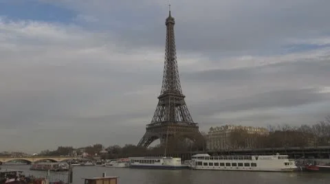 Amazing Eiffel Tower and Sena river paris attraction boats Stock Footage 10723186