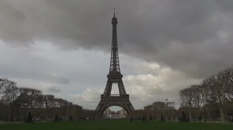 Amazing Eiffel Tower Champ de Mars cloudy day tourism landmark storm Stock Footage 10771920