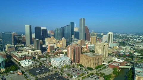 Amazing epic pull out shot Houston Texas aerial drone footage Stock Footage 94030978