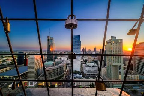 Amazing evening View with high skyscrapers Stock Photos