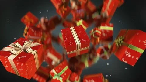 Amazing exploding "Sale" gift boxes in slow motion 4K Stock Footage 162549319