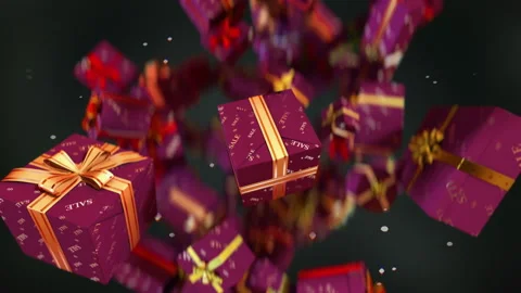 Amazing exploding "Sale" gift boxes in slow motion 4K Stock Footage 162550552