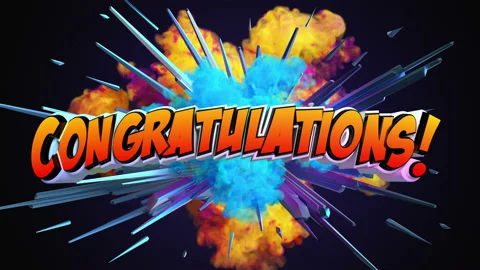 Amazing explosion animation with label Congratulations Stock Footage 105319659