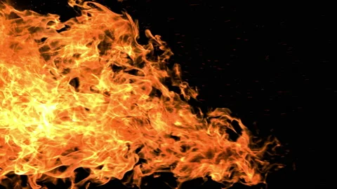 Amazing Fire Explosion and Flow for Left Side,Fire Burst isolated on Black Stock Footage