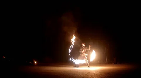 Amazing Fire Show at night Stock-Footage 50492607