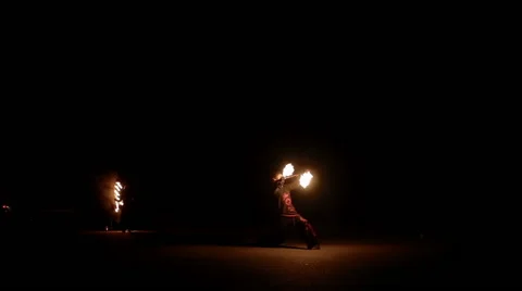 Amazing Fire Show at night Stock Footage 50492681