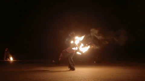 Amazing Fire Show at night Stockbeeldmateriaal 50492908