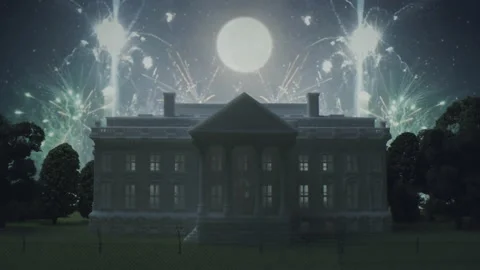 Amazing firework over the US white house with a full moon on new years eve Stock Footage 164541065