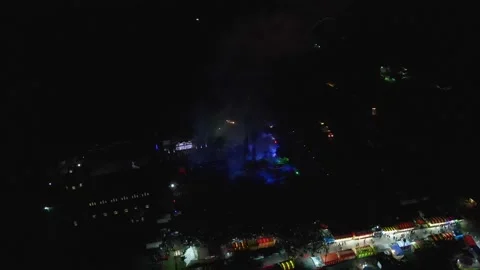 Amazing fireworks on led strings from bright flashes of light show with Stock Footage 228708106