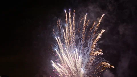 Amazing fireworks show footage. Exploding colorful sparks and flames Video stock 283731880