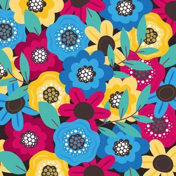 Amazing floral vector pattern. Abstract hand drawn different pink, yellow and Stock Illustration