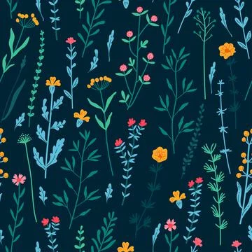 Amazing floral vector seamless pattern of vibrant colorful vintage flowers Stock Illustration