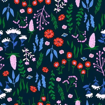 Amazing floral vector seamless pattern of vibrant colorful vintage flowers Stock Illustration
