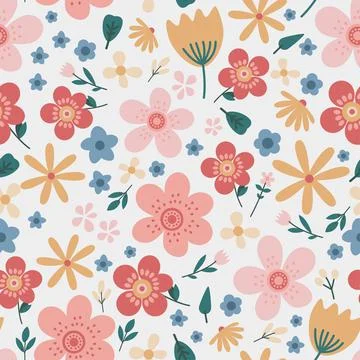 Amazing floral vector seamless pattern of bright colorful vintage flowers Stock Illustration