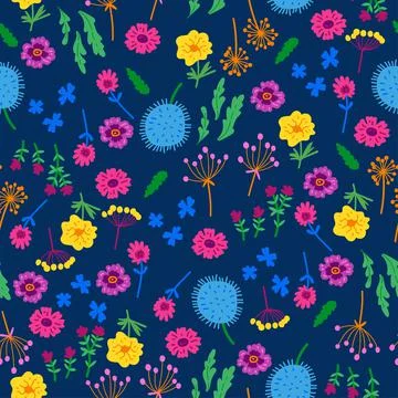 Amazing floral vector seamless pattern of vibrant colorful vintage flowers Stock Illustration