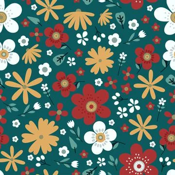 Amazing floral vector seamless pattern of bright colorful vintage flowers Stock Illustration