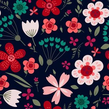 Amazing floral vector seamless pattern of bright colorful vintage flowers Illustrazione stock